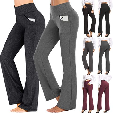 Simple Style Solid Color Spandex Polyester Active Bottoms Flared Pants Sweatpants