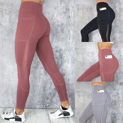 Women's Fitness Solid Color Spandex Active Bottoms Skinny Pants