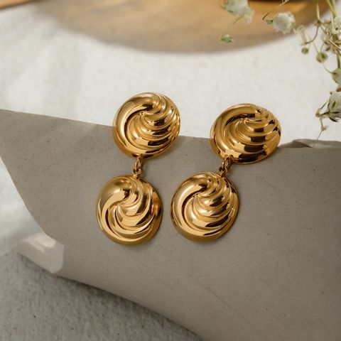 1 Pair IG Style Simple Style Round 304 Stainless Steel 18K Gold Plated Drop Earrings