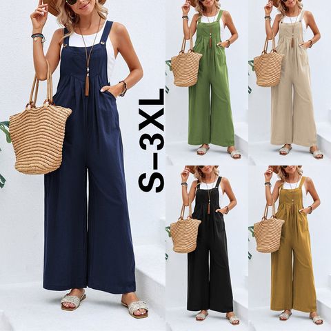 Women's Holiday Daily Casual Vintage Style Solid Color Full Length Pocket Overalls