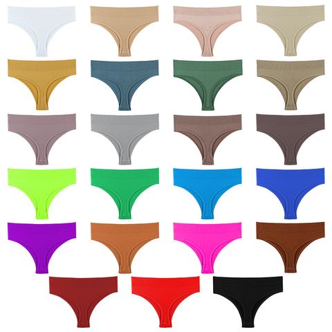 Solid Color Seamless Quick Dry Mid Waist Thong Panties
