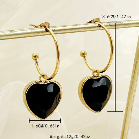 1 Set 1 Pair Modern Style Sweet Cool Style Round Heart Shape Enamel Plating Inlay 304 Stainless Steel Zircon 14K Gold Plated Earrings Ear Studs