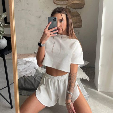 Holiday Daily Women's Streetwear Solid Color Spandex Polyester Shorts Sets Shorts Sets