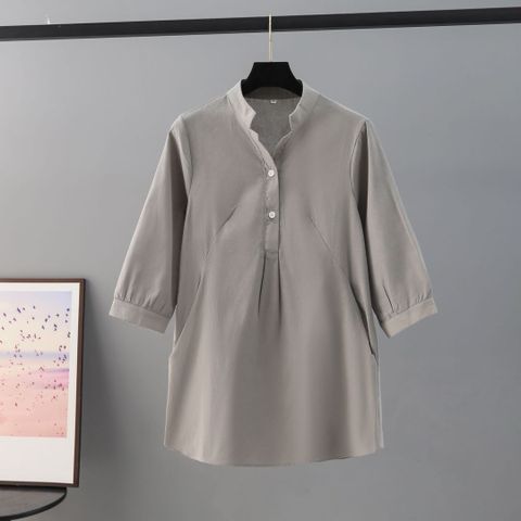 Women's Blouse 3/4 Length Sleeve Blouses Pocket Casual Solid Color