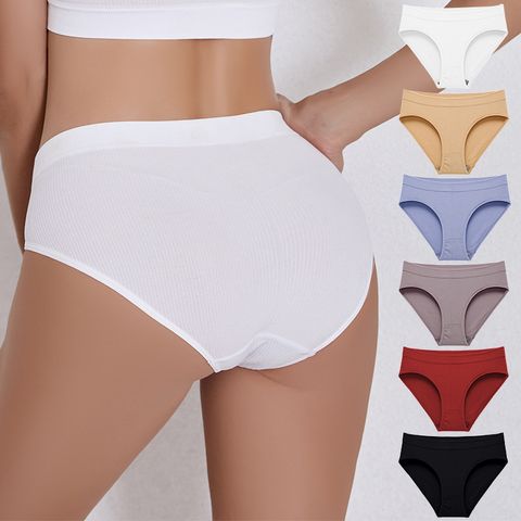 Solid Color Stereotype Seamless Mid Waist Briefs Panties