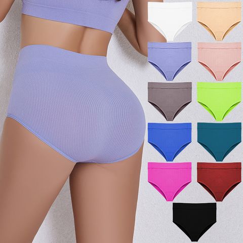 Solid Color Seamless Quick Dry Mid Waist Briefs Panties