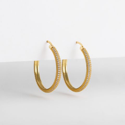 1 Pair Elegant Shiny Circle Inlay Copper Zircon Earrings