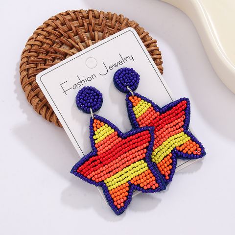 1 Pair Simple Style Classic Style Star Patchwork Glass/Colored Glaze Drop Earrings