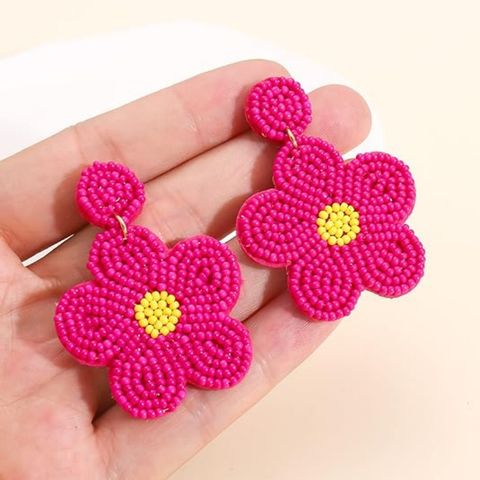 1 Pair Simple Style Flower Patchwork Seed Bead Drop Earrings