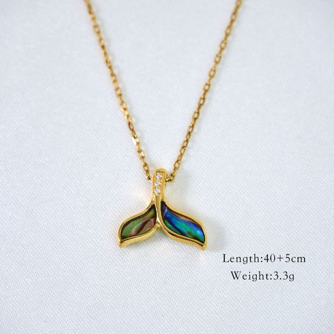Natural Stone Titanium Steel Casual Beaded Inlay Geometric Fish Tail Shell Zircon Pendant Necklace