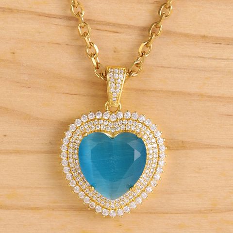 304 Stainless Steel 18K Gold Plated Elegant Basic Lady Plating Inlay Heart Shape Glass Stone Zircon Pendant Necklace