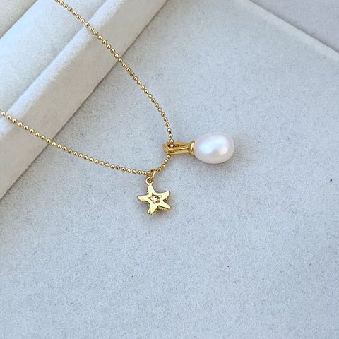 Freshwater Pearl Copper Lady Plating Starfish Pendant Necklace