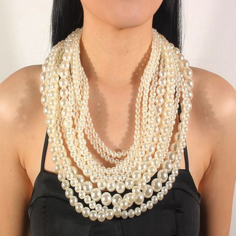 Elegant Classic Style Round Imitation Pearl Alloy Zinc Alloy Beaded K Gold Plated Women's Necklace