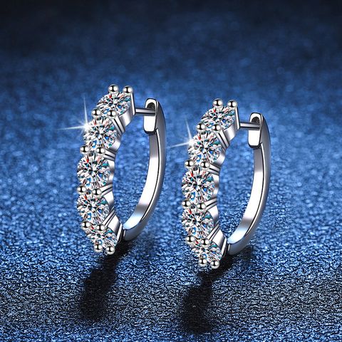 Sterling Silver Elegant Lady Streetwear Plating Inlay Geometric Moissanite Hoop Earrings