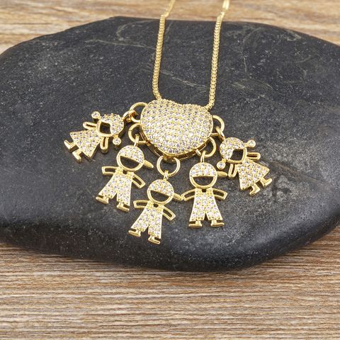 Wholesale Exaggerated Novelty Modern Style Human Copper Plating Inlay 18K Gold Plated Zircon Pendant Necklace