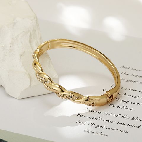 Simple Style Solid Color Artificial Diamond Alloy Wholesale Bangle