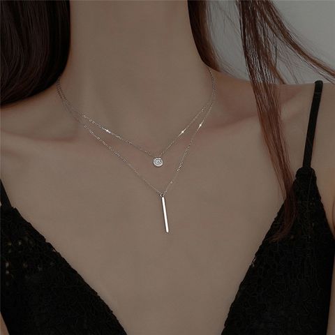 Simple Style Classic Style Solid Color Alloy Inlay Rhinestones Women's Layered Necklaces