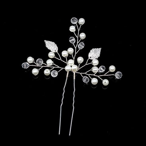 Women's Simple Style Leaf Plaid Alloy Inlay Pearl Zircon Hairpin