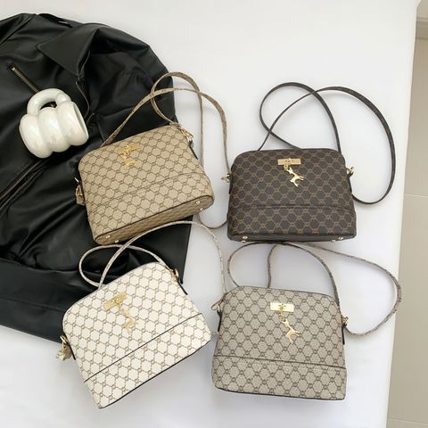 Women's Medium Pu Leather Argyle Vintage Style Classic Style Square Zipper Crossbody Bag