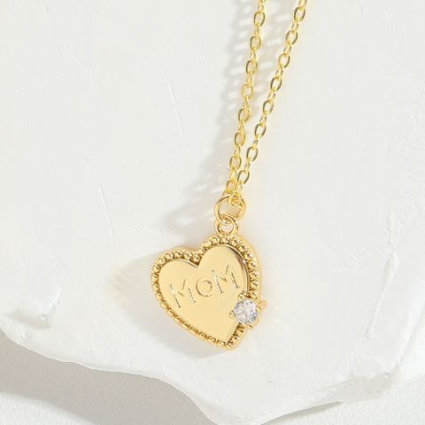 Copper 14K Gold Plated Simple Style Inlay Letter Heart Shape Zircon Pendant Necklace