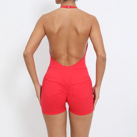Simple Style Solid Color Nylon Spandex Active Sets Rompers