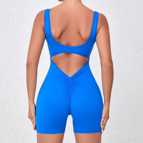 Basic Simple Style Solid Color Nylon Spandex Active Sets Rompers