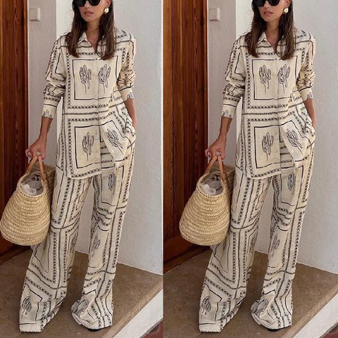 Home Daily Women's Casual Cactus Polyester Printing Pants Sets Pants Sets