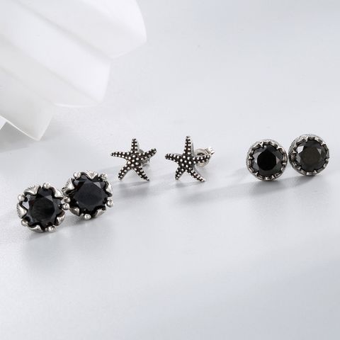 1 Pair Basic Simple Style Classic Style Geometric Starfish Inlay Brass Glass Stone Zircon Obsidian Ear Studs