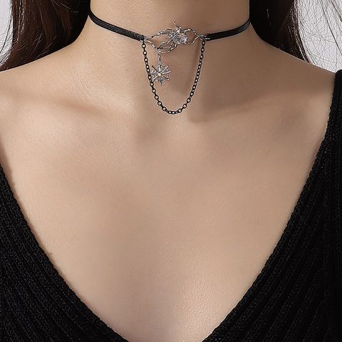 Gothic Punk Cool Style Spider Spider Web Alloy Rope Inlay Rhinestones Women's Choker