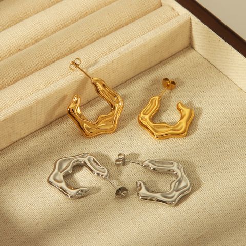 1 Pair Simple Style Classic Style C Shape Solid Color Plating 304 Stainless Steel 18K Gold Plated Ear Studs