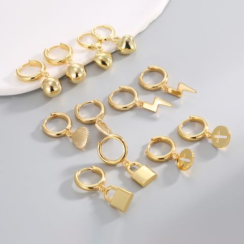 1 Pair Simple Style Classic Style Solid Color Plating Brass 18K Gold Plated Drop Earrings