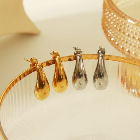 1 Pair Simple Style Commute Water Droplets Solid Color Plating 304 Stainless Steel 18K Gold Plated Ear Studs