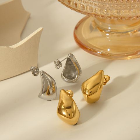1 Pair Casual Retro Water Droplets Solid Color Plating 304 Stainless Steel 18K Gold Plated Ear Studs