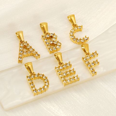 1 Piece 304 Stainless Steel Rhinestones 18K Gold Plated Letter Polished Pendant