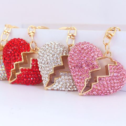 Sweet Simple Style Heart Shape Zinc Alloy Plating Inlay Rhinestones Women's Bag Pendant Keychain