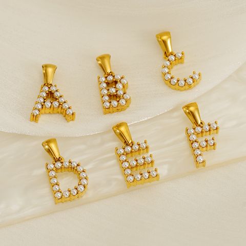 1 Piece 304 Stainless Steel Artificial Pearls 18K Gold Plated Letter Polished Pendant