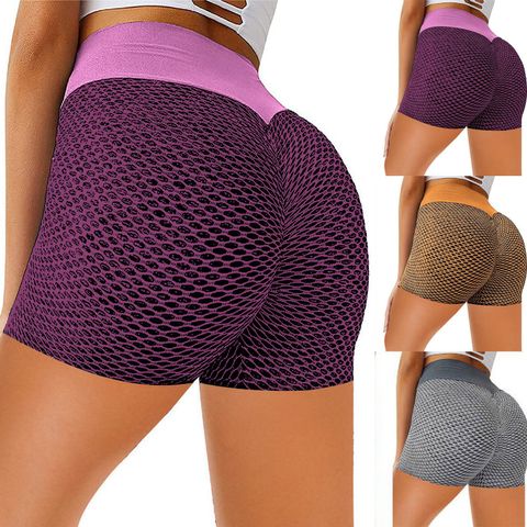 Women's Fitness Solid Color Mesh Spandex Polyester Jacquard Active Bottoms Leggings