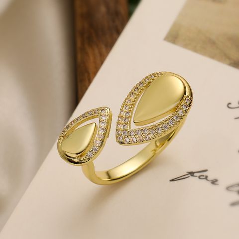 Copper 18K Gold Plated Simple Style Commute Inlay Geometric Zircon Open Rings