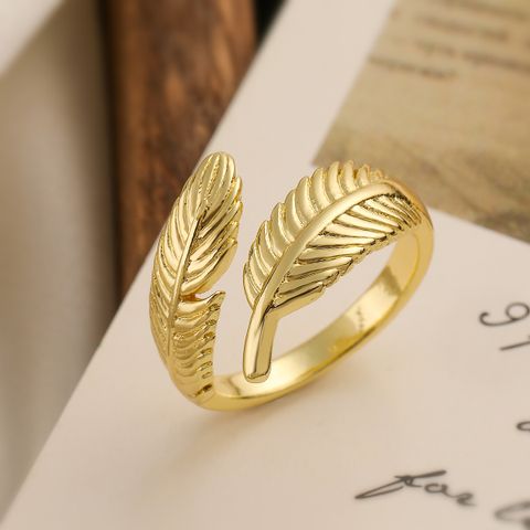 Copper 18K Gold Plated Vintage Style Commute Feather Open Rings