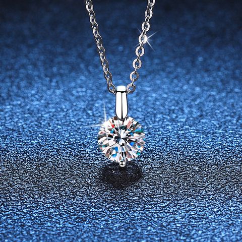 Sterling Silver Simple Style Classic Style Inlay Solid Color Moissanite High Carbon Diamond Pendant Necklace