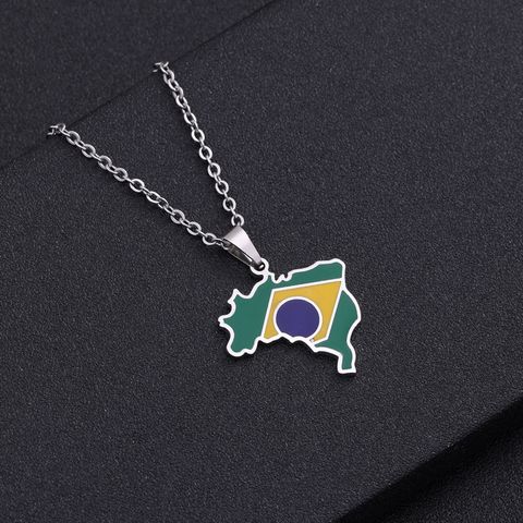 Wholesale Jewelry Ethnic Style Modern Style Geometric Map 201 Stainless Steel 304 Stainless Steel Enamel Pendant Necklace