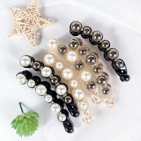 Women's Simple Style Classic Style Round Plastic Inlay Rhinestones Pearl Hair Clip