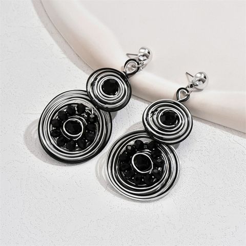1 Pair Vintage Style Simple Style Round Water Droplets Beaded Inlay Plastic Glass Glass Drop Earrings