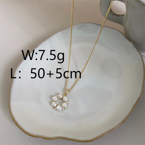 Simple Style Classic Style Oval Alloy Copper Plating Inlay Freshwater Pearl Zircon 14K Gold Plated Women's Pendant Necklace