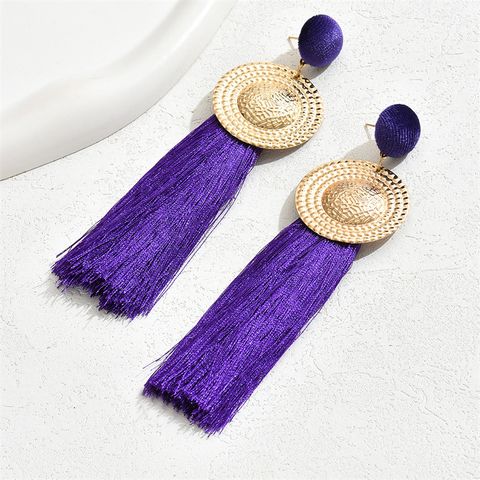 1 Pair Retro Simple Style Commute Round Tassel Alloy Polyester Drop Earrings