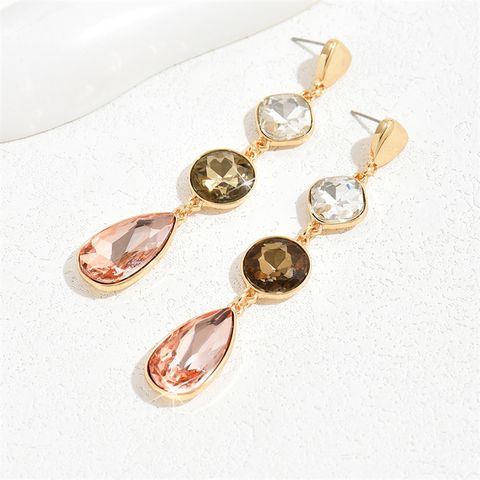 1 Pair Retro Simple Style Round Water Droplets Inlay Alloy Glass Drop Earrings