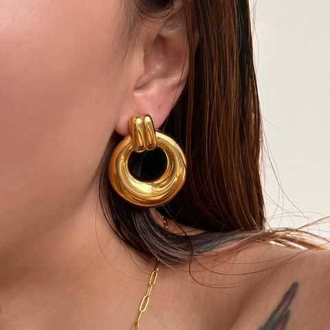 1 Pair Exaggerated Classic Style Round 304 Stainless Steel 18K Gold Plated Drop Earrings