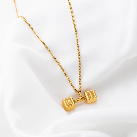 Wholesale Jewelry Casual Fitness Hip-Hop Dumbbell 304 Stainless Steel 18K Gold Plated Polishing Three-dimensional Pendant Necklace