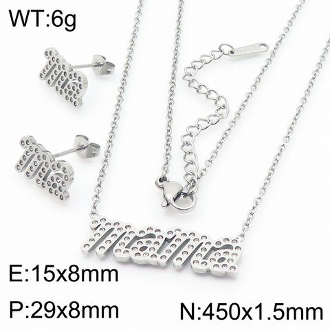 304 Stainless Steel 18K Gold Plated IG Style MAMA Simple Style Inlay Letter Zircon Bracelets Earrings Necklace