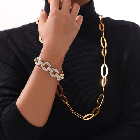 Edelstahl 304 18 Karat Vergoldet Elegant Französische Art Überzug Inlay Viereck Runden Oval Strasssteine Armbänder Halskette